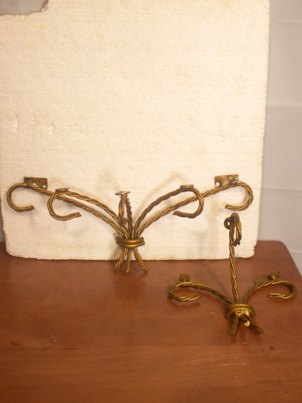 Homco Vintage Gold Metal Twisted Rope Wall Shelf without Glass Shelf